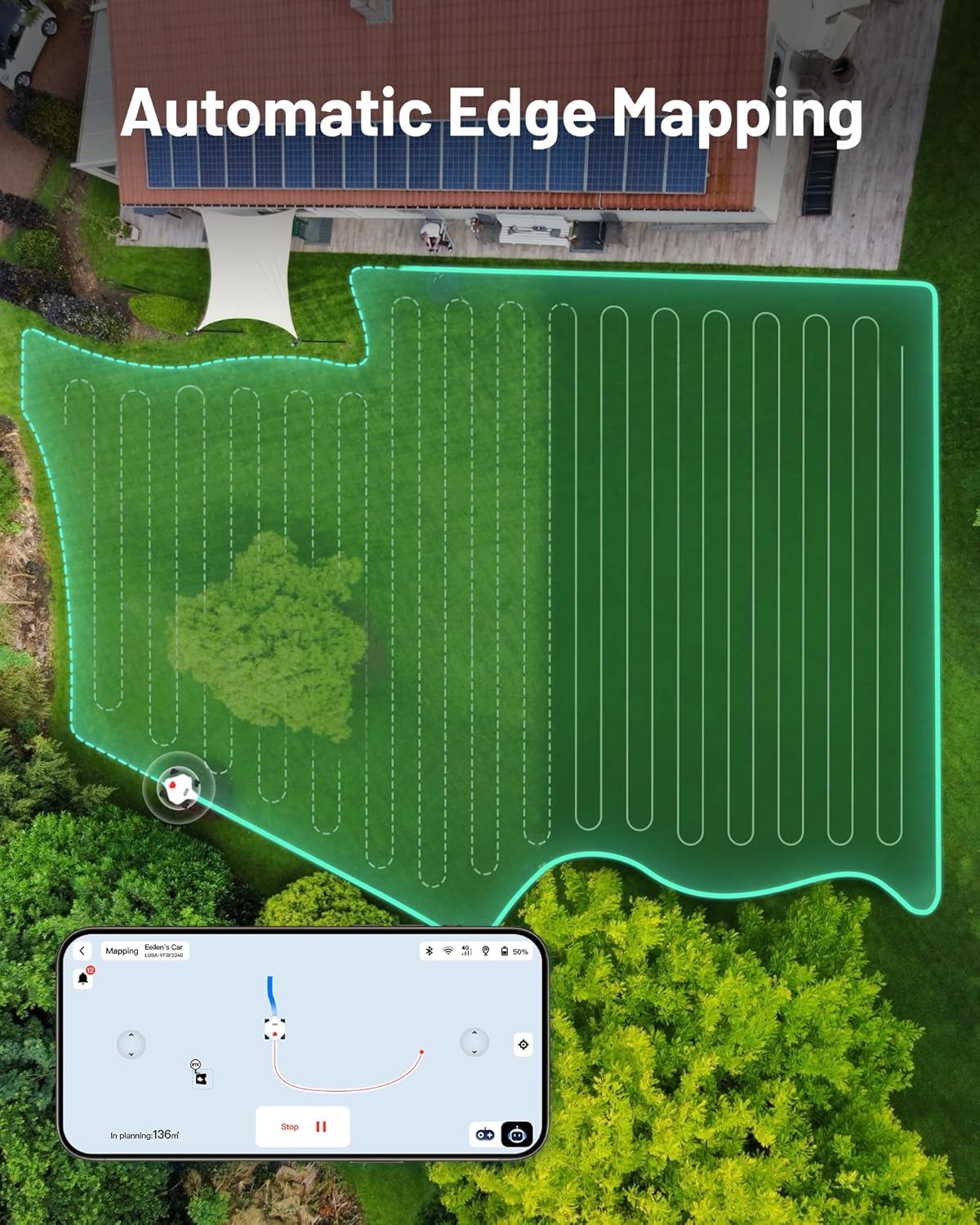 LUBA 2 AWD 5000HX Robot Lawn Mower with 4G, Reception 1.25 Acres, Max. 1.48 Acres, All-Wheel-Drive for 80% Slope, UltraSense AI Vision & RTK Automatic Edge Mapping, 2.2"-4.0" Cutting Height