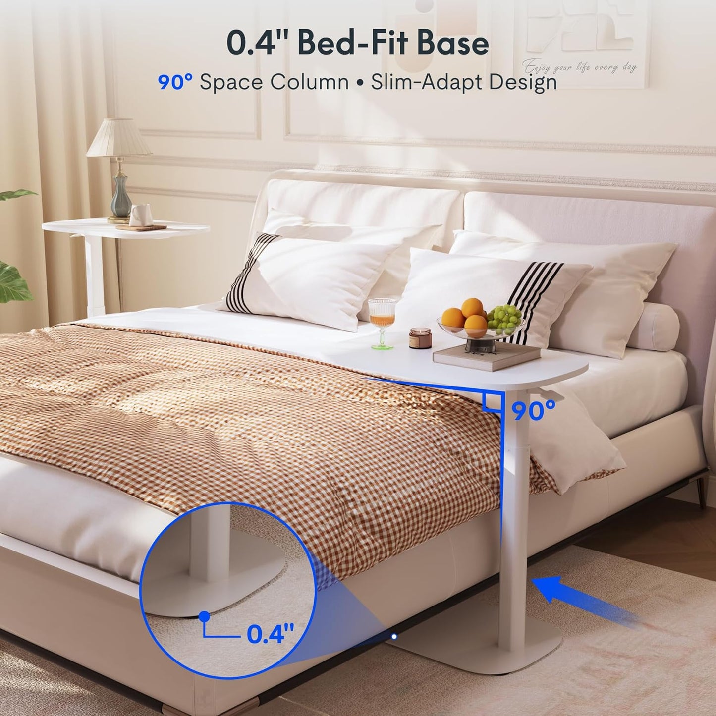 FLEXISPOT Adjustable C Table with Wheels, Mobile Snack Side End Table Sofa Couch Bedside Table Laptop Cart TV Tray Night Stand Small Space Side Table(23.6" W x 13.8" D,White)