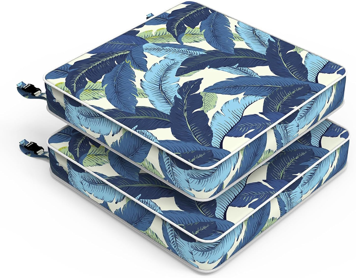 LVTXIII Patio Chair Cushions 22"x22"x3", Water-Repellent Outdoor Seat Cushions for Patio Furniture, Square Chair Pads with Ties for Home Garden Decoration, Set of 2, Swaying Palms Blue