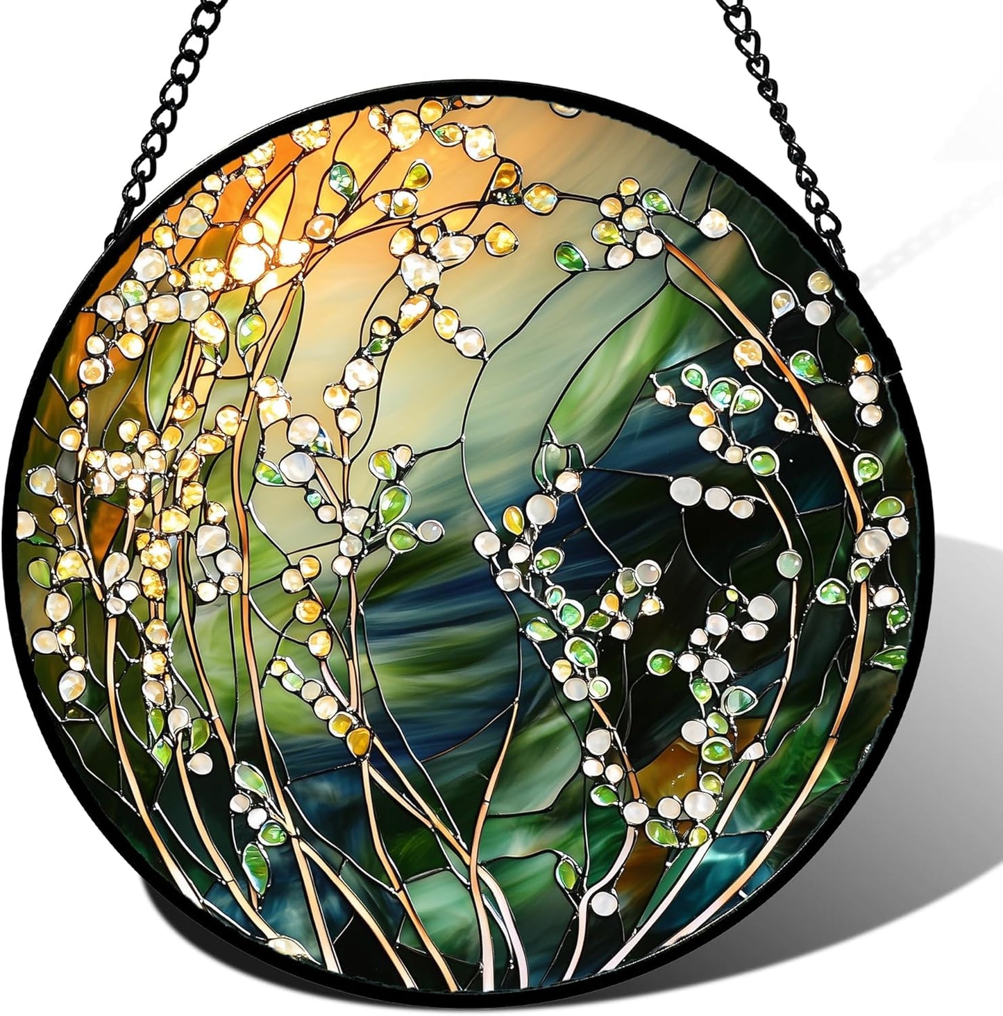 Stained Glass Suncatcher, Yellow Green Gradient Flower Sun Catcher Plants Stain Glass Window Hanging Decoration Mother's Day Birthday Gifts for Women Men Mom and Nana 9.8 in