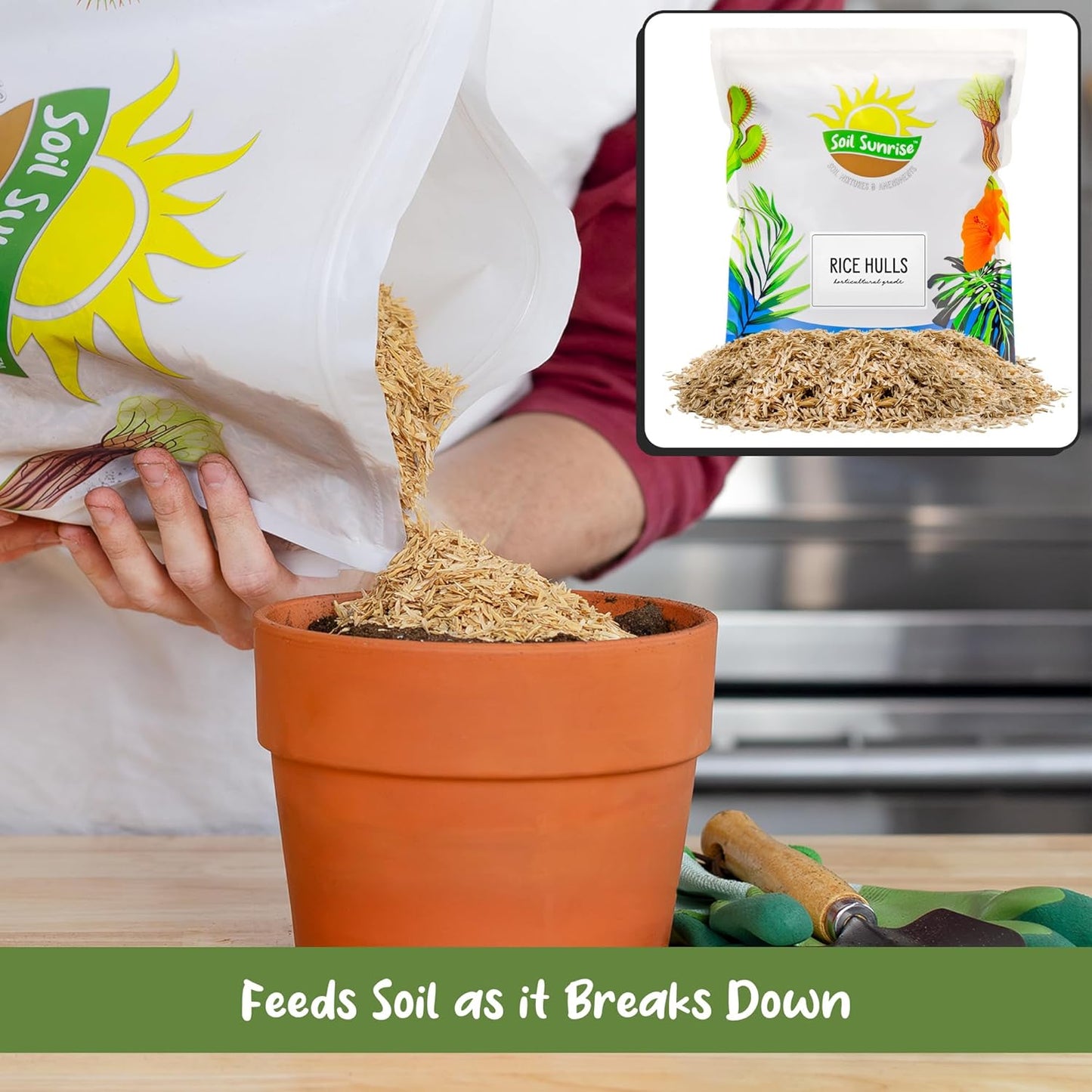 Horticultural Grade Rice Hulls (4 Quarts); All Natural Organic for House Plants and Chicken Bedding