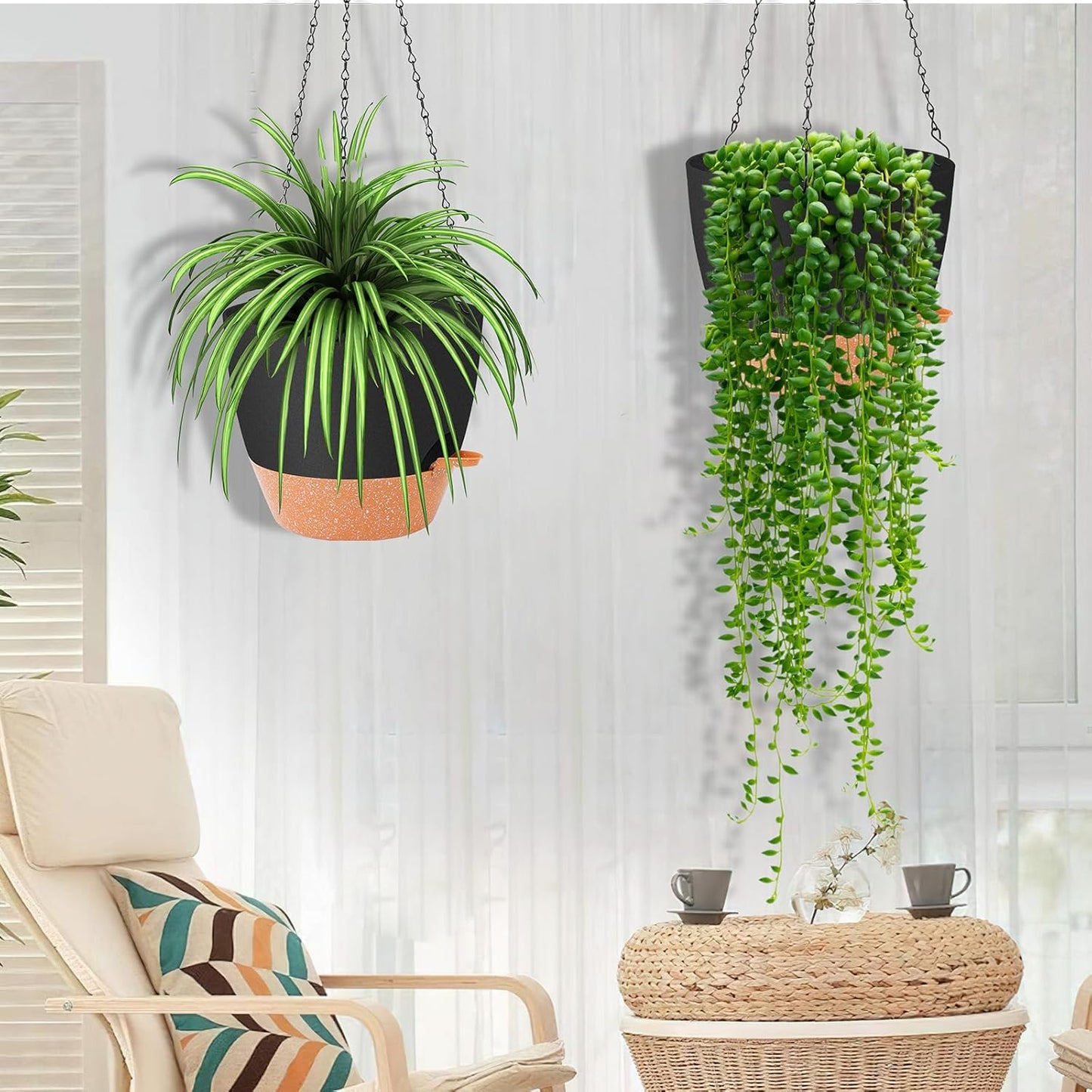 GARDIFE Hanging Planter, 10 inch Hanging planters for Indoor. Outdoor Plants, Self Watering Plant Pot, 2 Pack Large self Watering Hanging Planter, Black