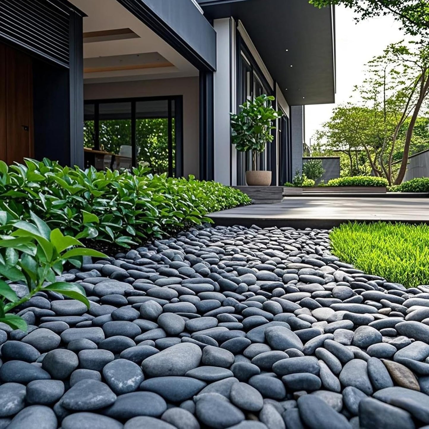 20 lbs Black River Rocks for Landscaping, 1-2 Inch Stones Natural Decorative Black Pebbles for Planters Aquarium Outdoor Garden Walkways Paving and Yards