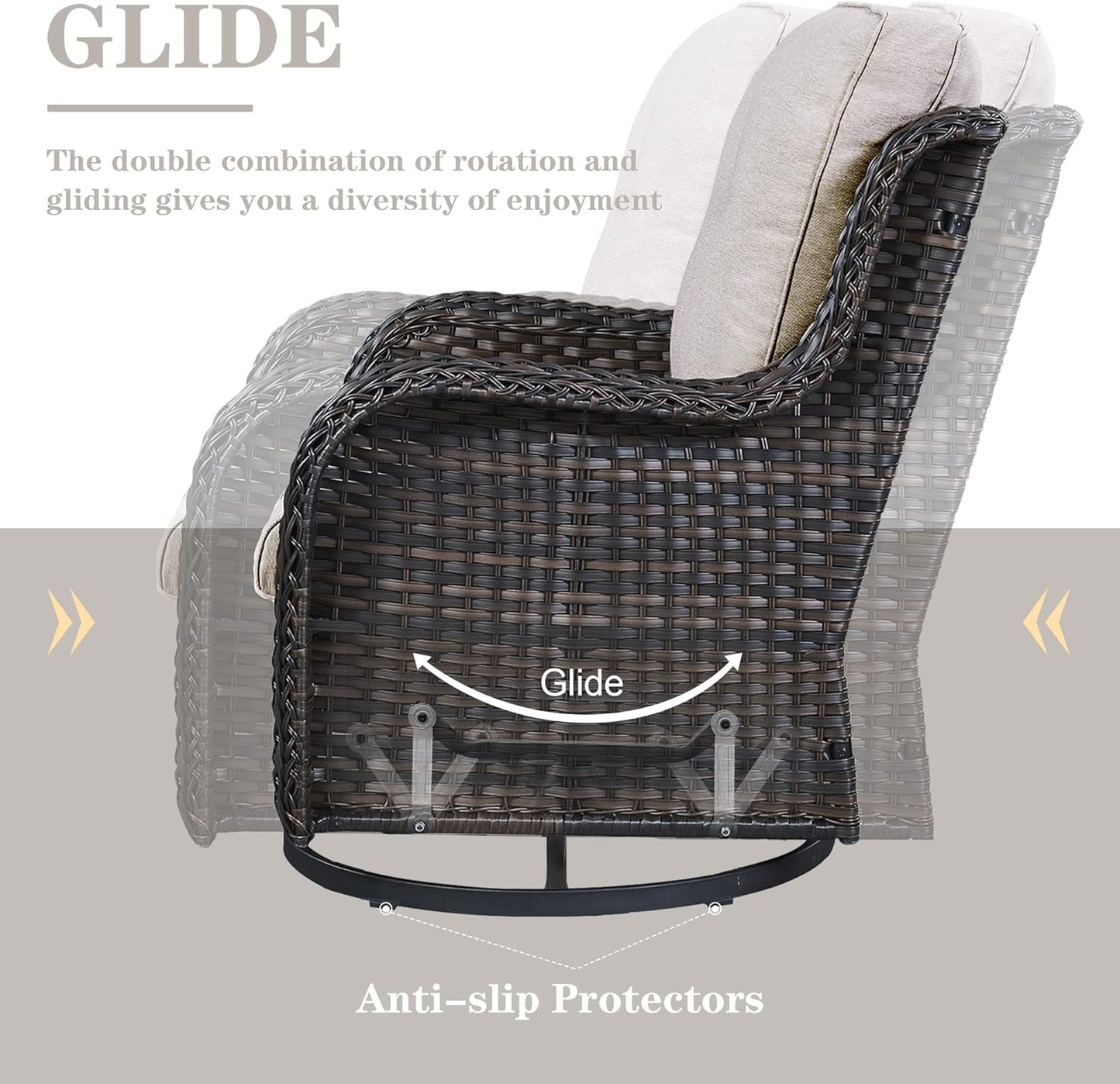 5 Pieces Patio Furniture Sets Wicker Outdoor Furniture, Rattan Patio Swivel Glider Chairs with 2 Ottoman and Glass Side Table