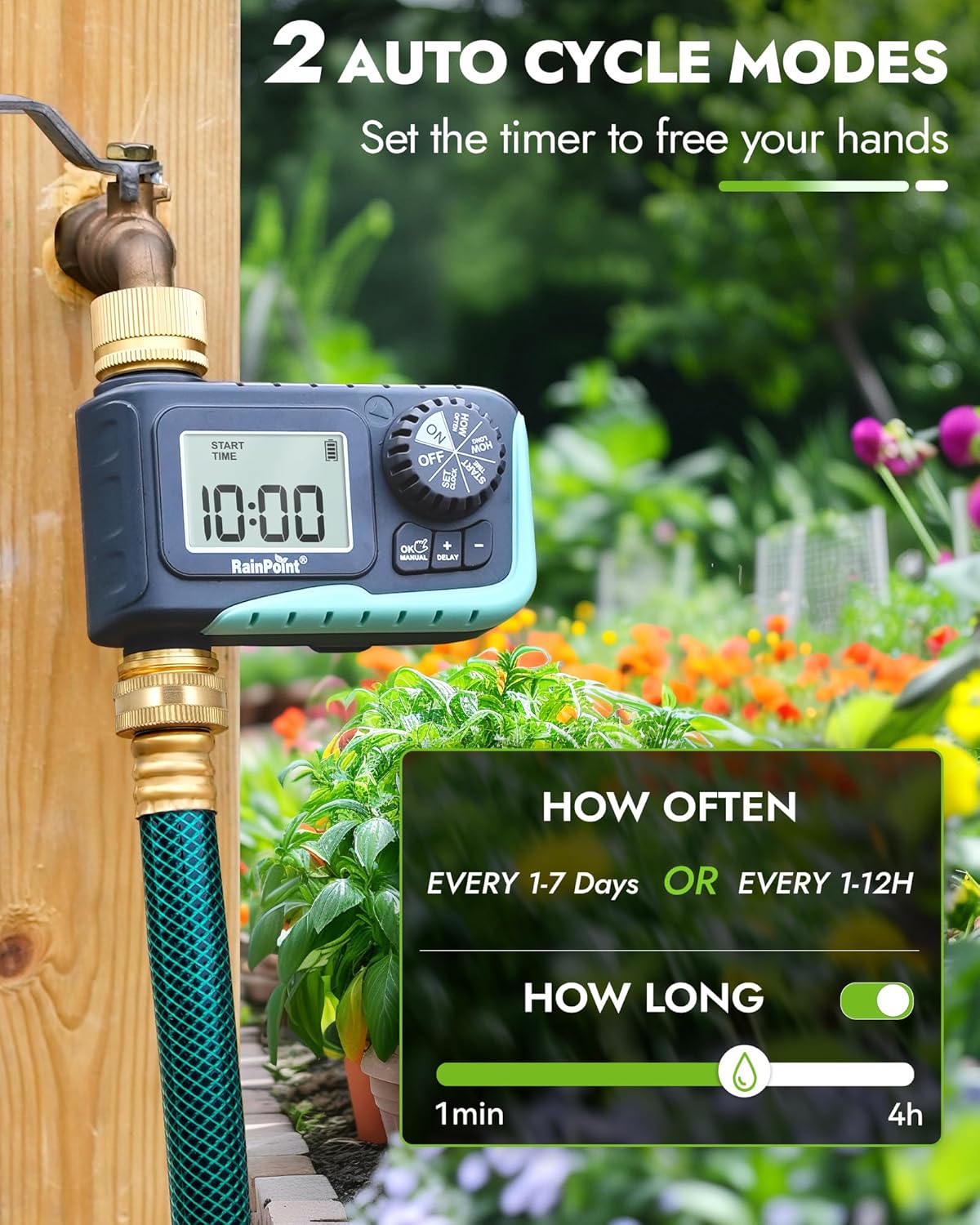 RAINPOINT Sprinkler Timer with Brass Inlet & Outlet, Programmable Hose Timer for Garden Soaker Hose with Rain Delay/Manual Watering System, Digital Drip Irrigation for Yard, Lawn(2PCS)