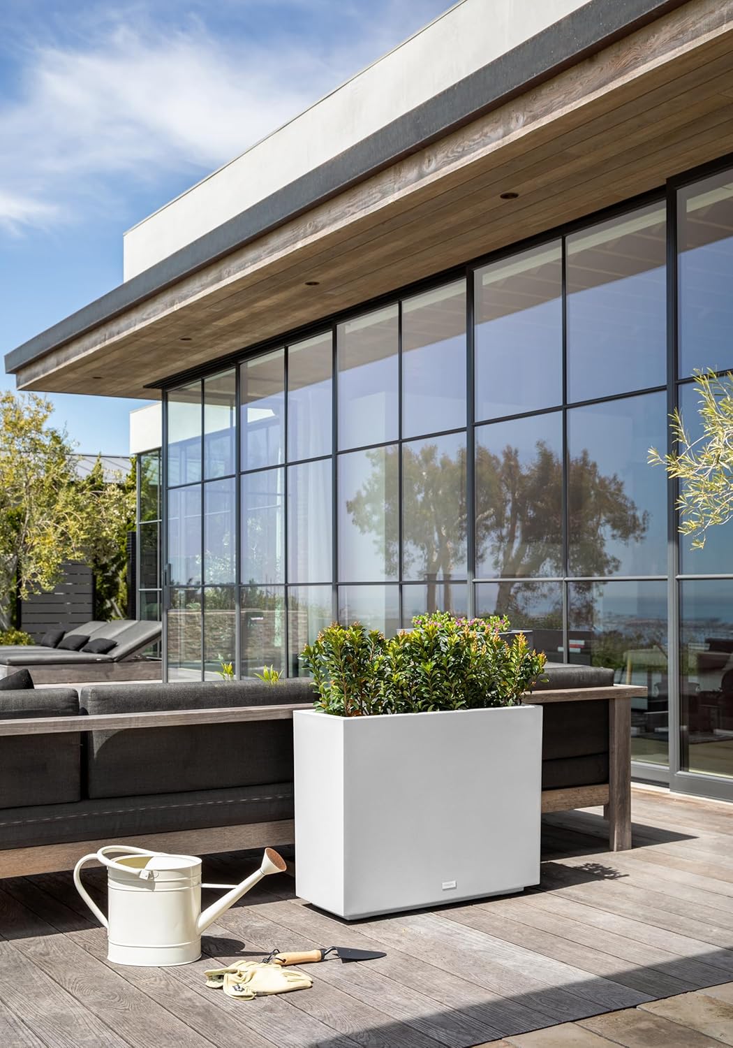 Veradek Block Series Span Plastic Planter - Tall Rectangular Planter for Indoor or Outdoor Patio/Porch | Durable All-Weather with Removable Insert Bucket | Modern Design for Plants, Flowers, Garden