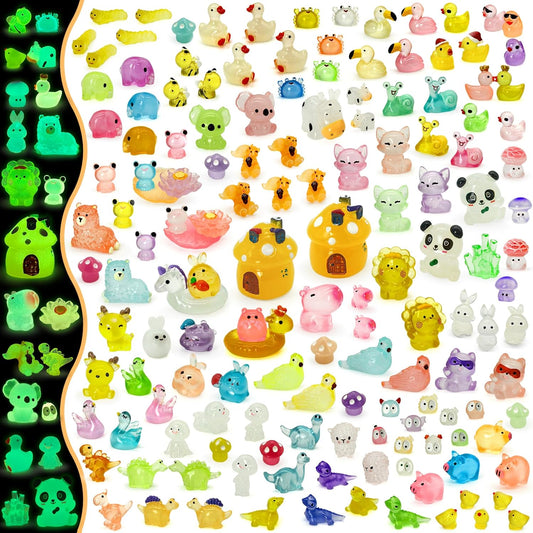 Tardigrade Mini Resin Animals Variety Pack, 150 Pcs Luminous Tiny Resin Animals Figures 48 Types Bulk Glow in The Dark Small Figurines to Hide Miniatures Garden Landscape Potted Dollhouse Decor