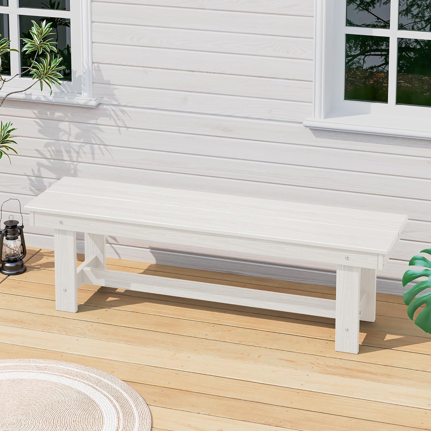 SERWALL 2-Person Outdoor Bench Backless, HDPE Outdoor Benches Weatherproof, 700 Lbs Weight Capacity, Poly Lumber Patio Furniture for Garden, Porch and Park, White, 2 Pack