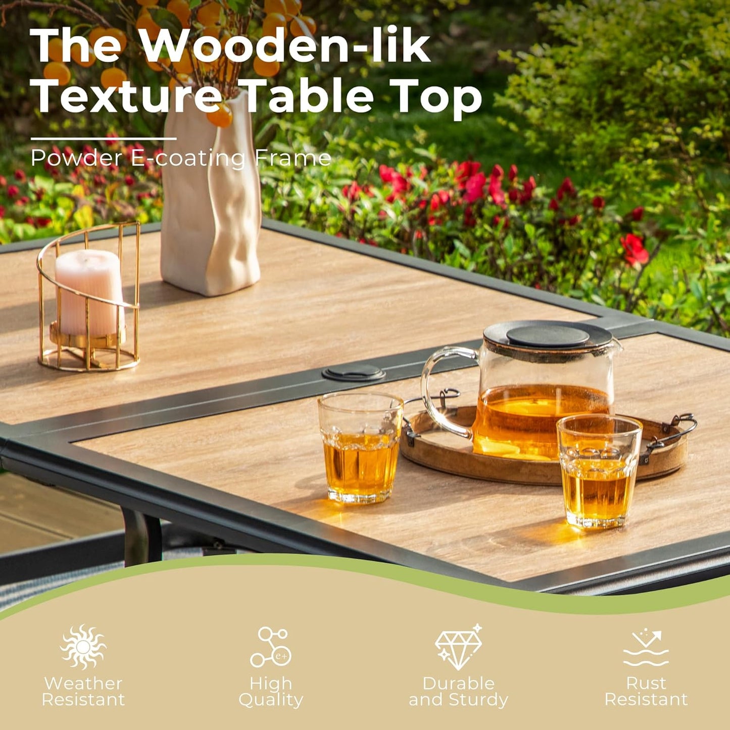 Outdoor Patio Dining Table for 6, 60" x 37" Rectangular Metal Patio Dining Table with Umbrella Hole for Garden, Backyard and Porch