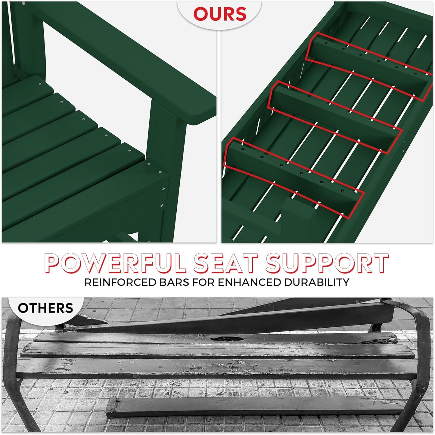 Garden Bench, Farmhouse Park Front Porch for Entryway Bench Outdoor Seating Low Bench Patio Bench Outside/Indoor, Dark Green
