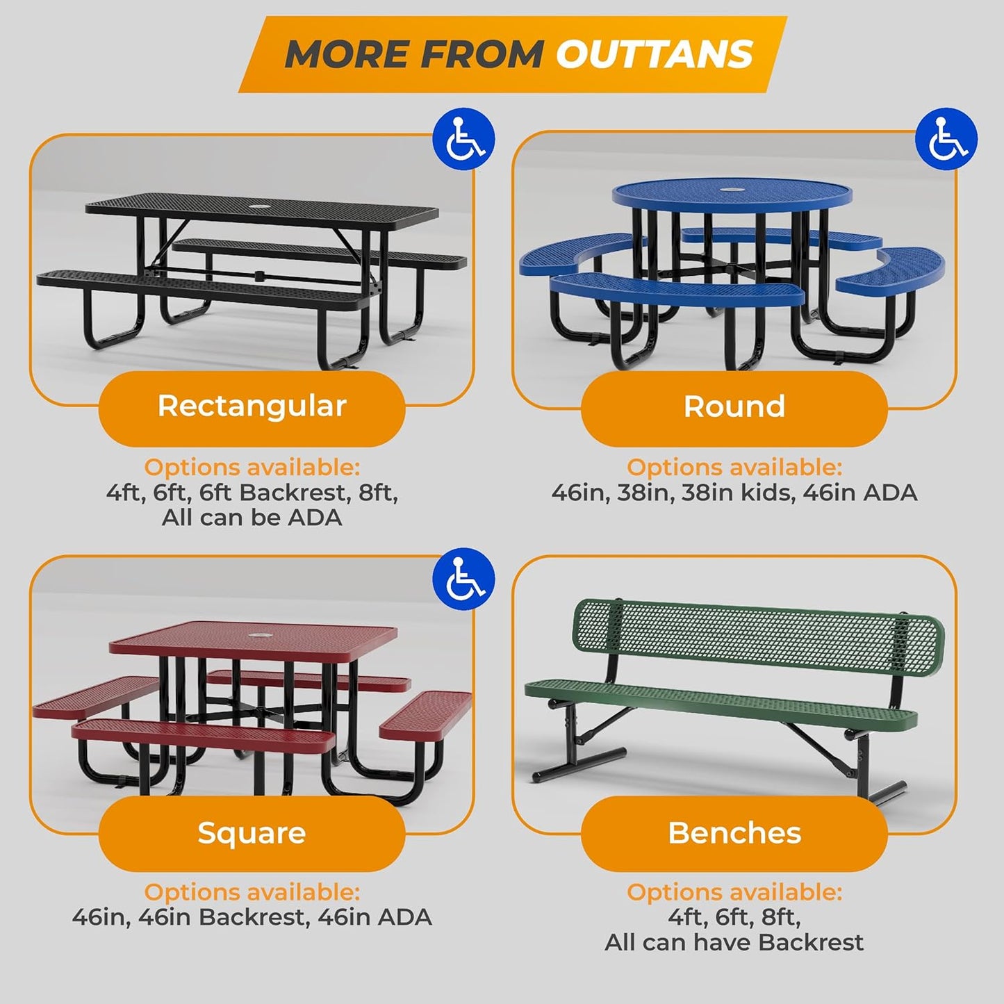 Heavy-Duty Outdoor Metal Bench, Thermoplastic-Coated, Surface, Weatherproof, Commercial-Grade for Parks, Gardens, Patios, Stores & More (6 Ft - Surface with Back, Red)