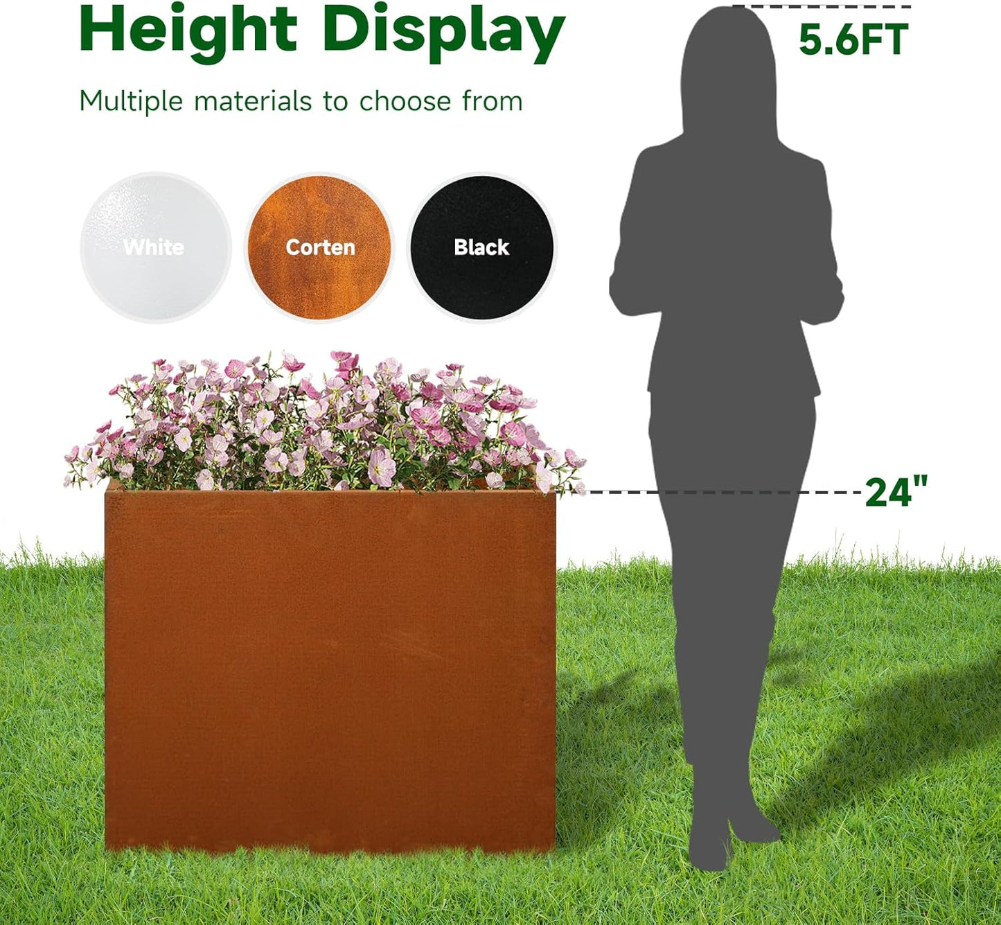 Galvanized Steel Metallic Heavy Planter for Outdoor Plants Metal Outdoor Planter Spliced Flower Box with Partitions for Outside,Indoor,Garden (Corten, 36 * 15 * 24)