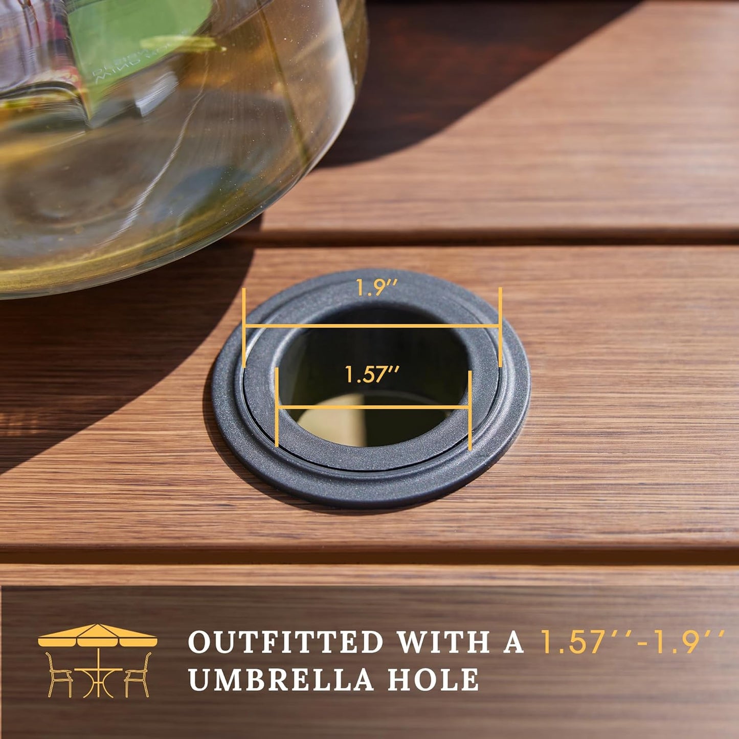 VICLLAX Patio Dining Set for 6, Outdoor Furniture Set Includes 47.2" Round Patio Table and 6 Patio Sling Chairs, Walnut Tabletop and Brown Fabric