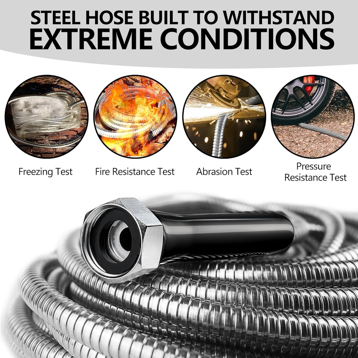 50 ft Garden Hsoe - 2025 New 304 Stainless Steel Garden Hose with 10-Function Spray Gun, 3/4'' Copper-Chrome Fittings – Lightweight, Durable, and Kink-Free, Metal Water Hoses for Gardening