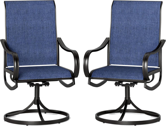 PHI VILLA Patio Swivel Dining Chairs Set of 2, All Weather Outdoor Chair with Textilene Mesh Fabric & Black Metal Frame for Outdoor Lawn Garden Poolside (Blue)