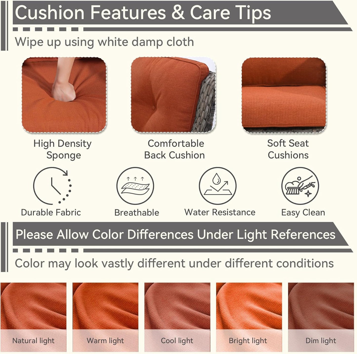 3 Pieces Outdoor Furniture Set - Patio Wicker Swivel Rocker Chair Set of 2 and 1 Side Table, Orange, Mixed Brown Rattan, Suitable for Porch, Yard