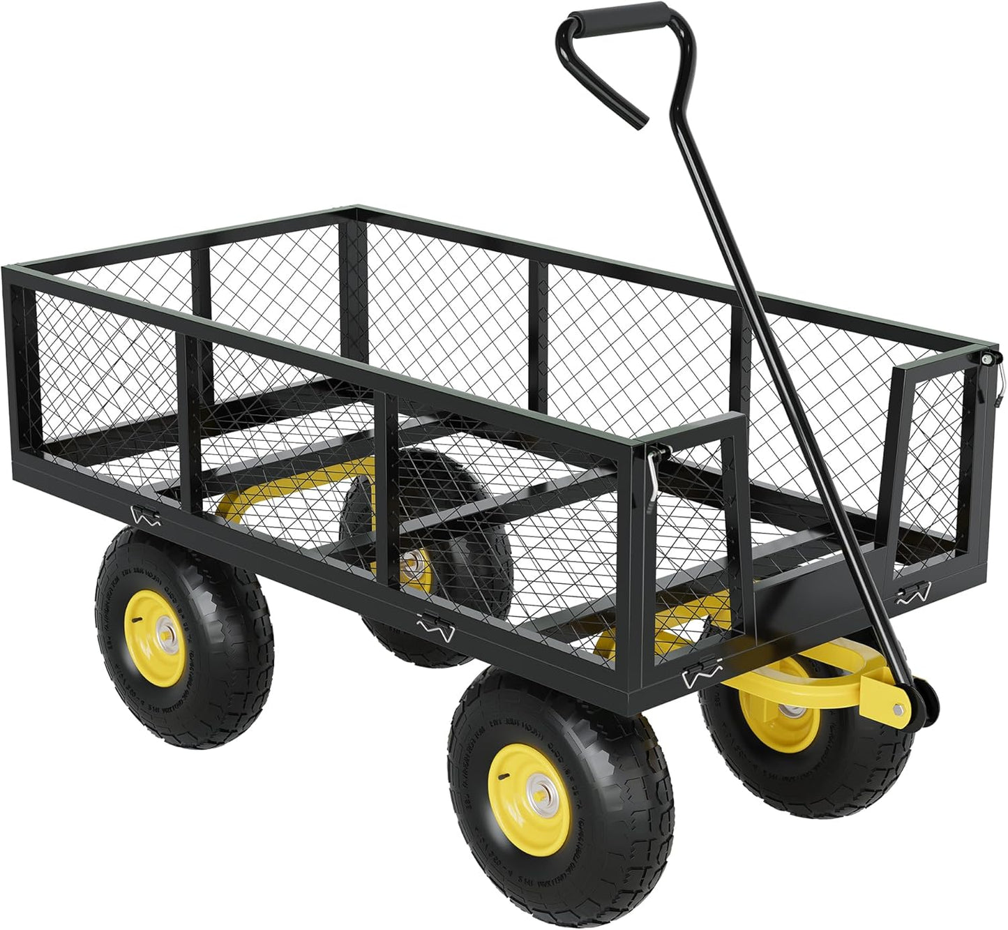 900 Lbs Garden Wagon, 2-in-1 Heavy-Duty Steel Garden Cart, with 10 Inch All-Terrain Tires and Removable Mesh Side Panels, 180° Rotating Handle, Metal Multi-Function Carts, Outdoor Gardens Wagon Cart