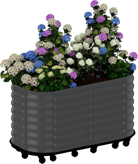 59x24x28in Galvanized Raised Garden Bed with Wheels & Water Reservoir – Durable Outdoor Planter Box, Elevated Raised Beds for Gardening, Portable Garden Box for Indoor/Outdoor Plants, Gray