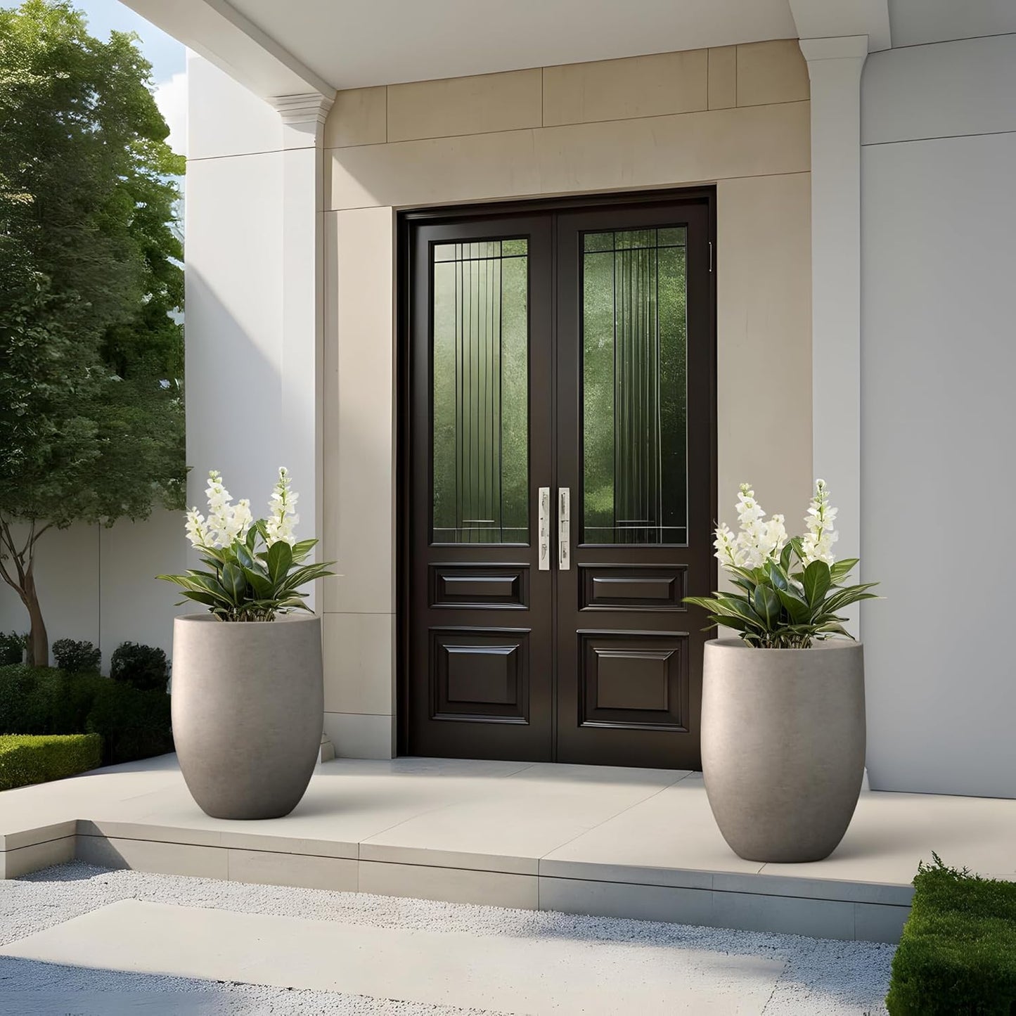 Kante 21.7" H Stone Gray Concrete Tall Planter, Large Decorative Garden Pot with Drainage Hole and Rubber Plug for Outdoor Indoor Plants, Modern Round Style for Home and Garden