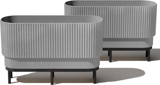 Veradek Demi Series Raised Long Planter for Indoor/Outdoor Use | Made from Plastic & Stone w/Wooden Stand | Modern Patio Décor for Flowers/Shrubs