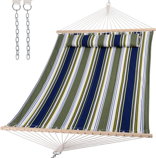 SUNCREAT Double Hammocks 2 Person with Extra Large Pillow, Non Fading Tree Hammocks for Outside, Blue&Aqua