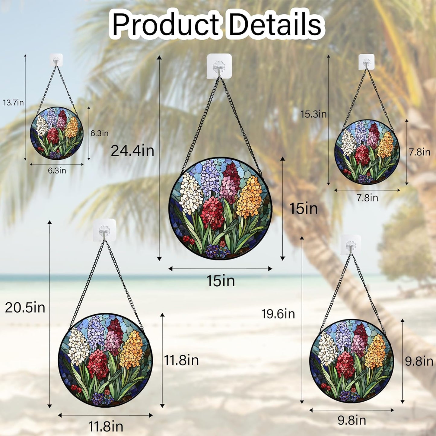 Stained Glass Window Hanging, Colorful Hyacinth Flowers Suncatcher for Doors Window Home Plant Sun Catchers Decoration Mother's Day Birthday Gifts for Women, Men, and Mom 11.8x11.8 in