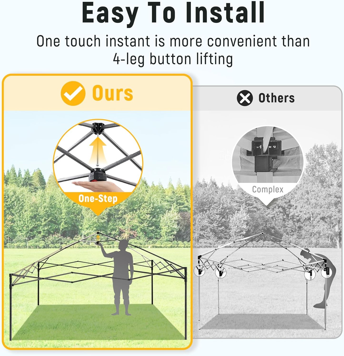 Canopy Tent 10x10, 1-Person Setup Pop Up Canopy Tent with Roller Bag, 3 Adjustable Height, 4 Sandbags, 8 Stakes, 4 Guylines, Waterproof and UPF50+ Sun Protection Outdoor Canopy for Party，Beach