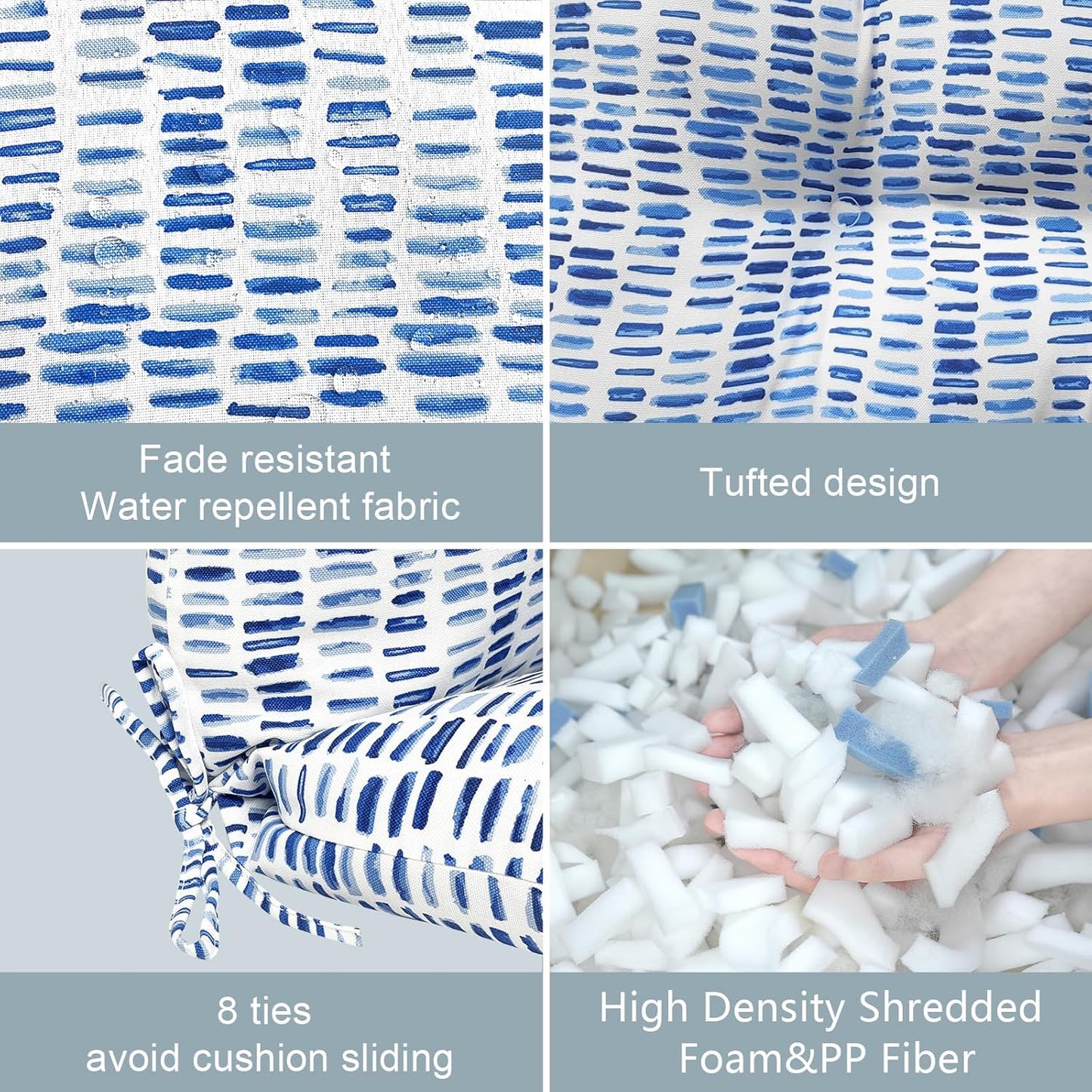 LVTXIII Outdoor High Back Chair Cushions, Seasonal Replacement Adirondack Chair Cushion with Ties, Patio Waterproof Seat Cushions for Home Garden Use (22” W x 20” D, Set of 2, Pebble Blue)