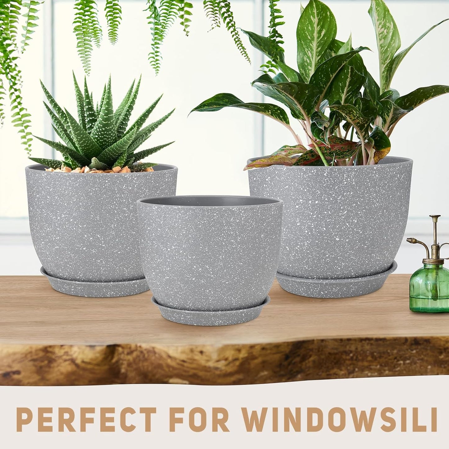 Plant Pots 12/10/9 inch Set of 3, Flower Pots with Multi Mesh Drainage Holes, Large Planters for Indoor Outdoor Garden Plants and Flowers. (Gray)