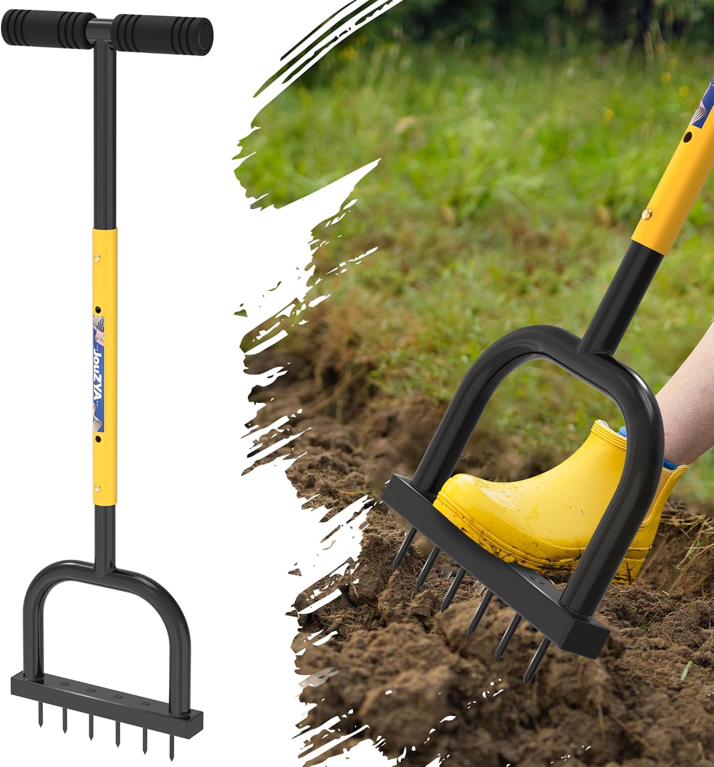 Lawn Aerator Tool, Lawn Aerator with six 6mm Extra-Large Spikes, Clears Leaves and Dirt, Metal Hand Aerator for loosening Soil, aerates Patio and Garden