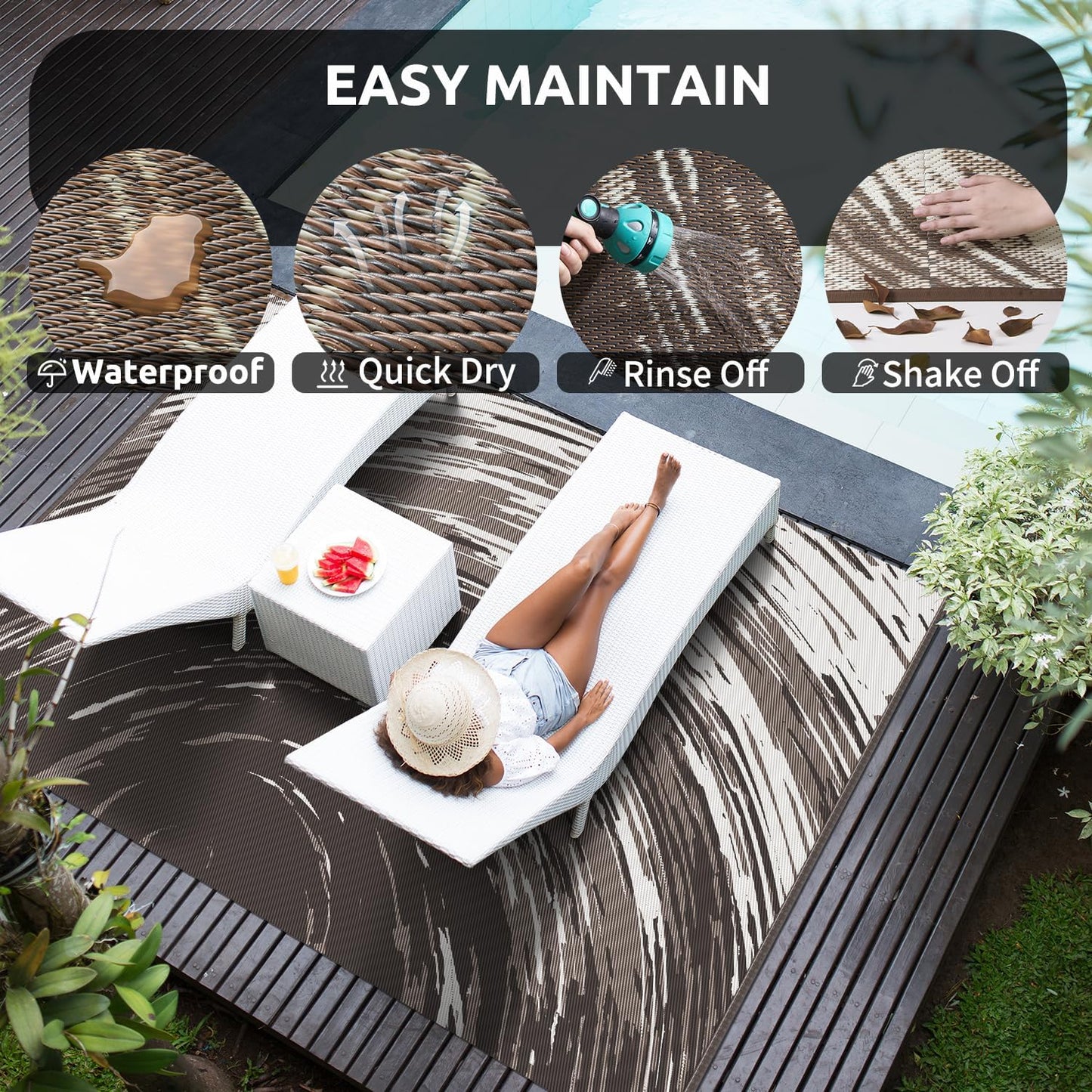 COCOER Modern Outdoor Rug 6x9 Reversible-Waterproof Outdoor Patio Rug-Quick Dry Outdoor Area Rugs Indoor Outdoor Rugs-Outside Rug Patio Decor for Porch Deck Balcony Backyard