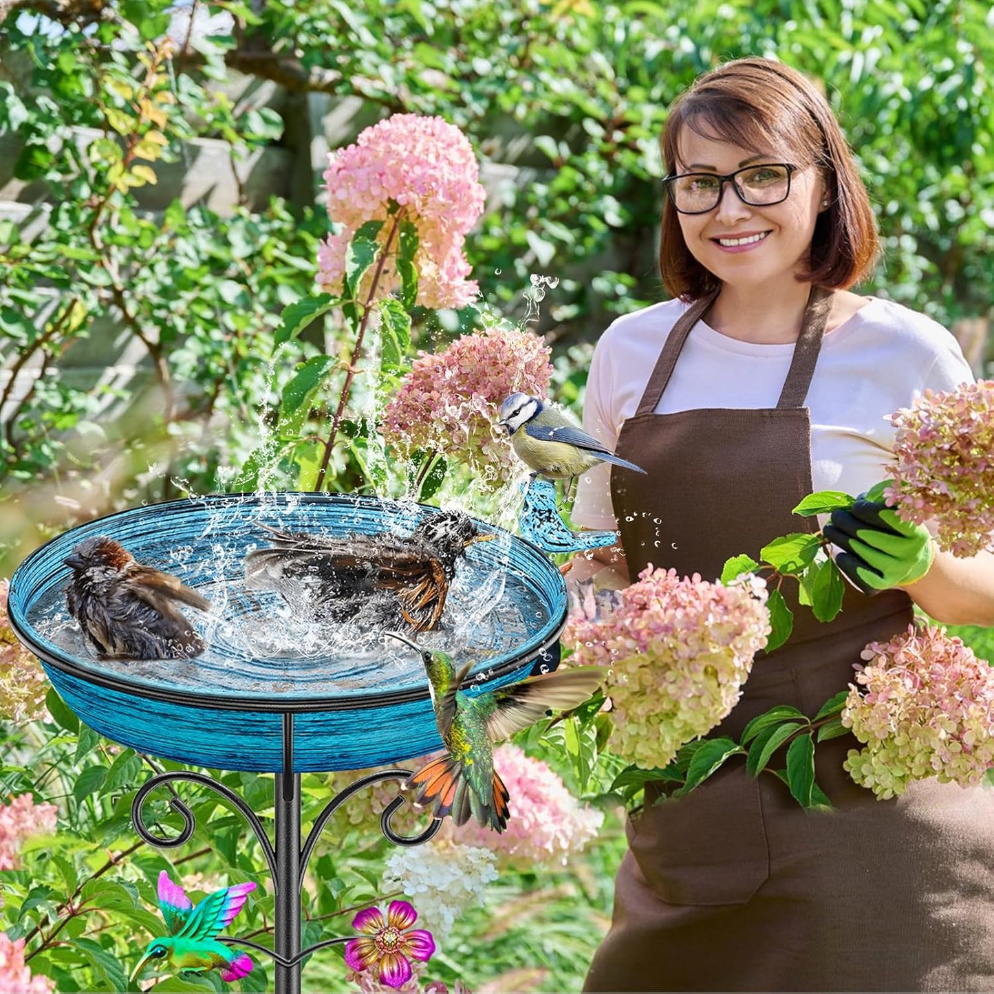 Metal Bird Bath for Outside, Freestanding Garden Bird Baths Bowl, Vintage Birdbath for Outdoors Yard Garden Lawn Decor Decor (Vintage Blue)