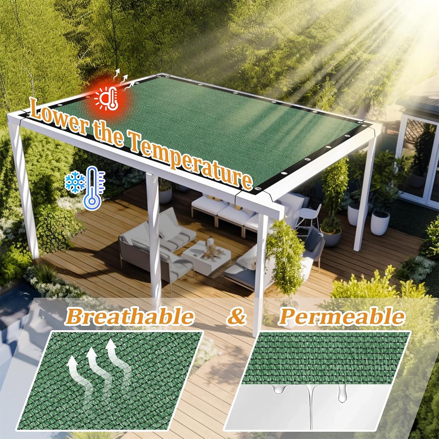 Shade&Beyond Customized Size 90% Sun Shade Cloth with Grommets, 9' X 15' Pergola Shade Cover Canopy, Mesh Tarp Sun Screens for Patio, Outdoor, Garden, Backyard GN01, Green