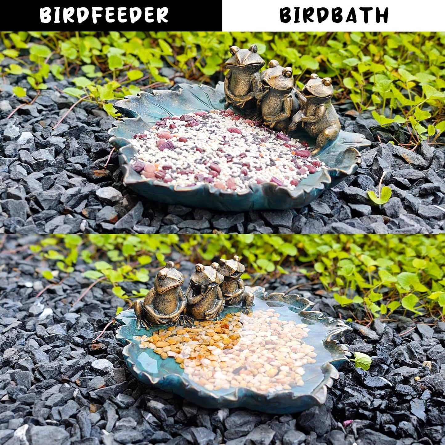Frog Bird Feeders, Bird Baths for Outdoors, Resin Birdbath Bowl, Outdoor Polyresin Frogs on Leaf Bath Bowl for Outside Yard Table Decor