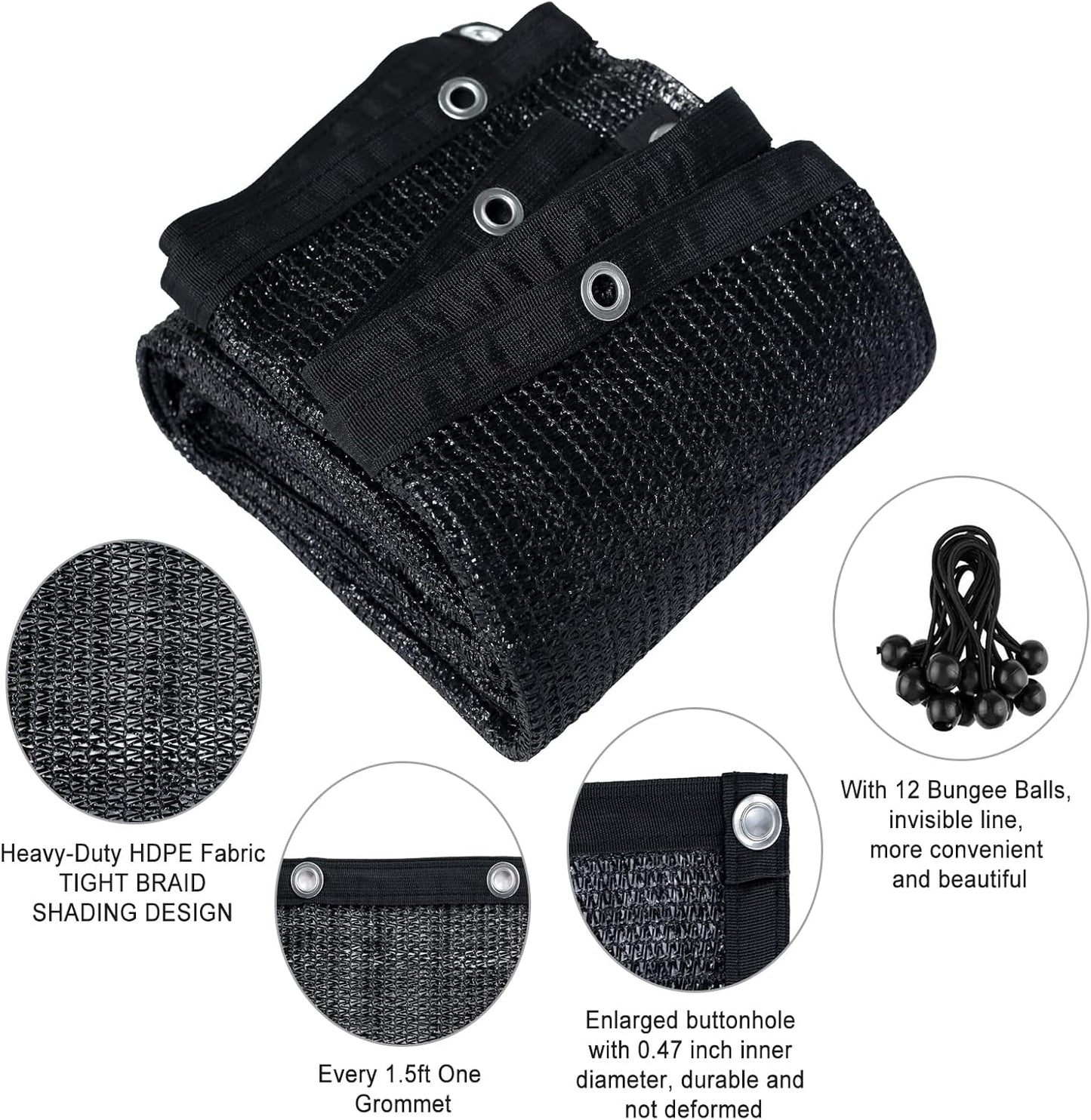 Agfabric 70% Shade Cloth 10X 10ft Sun Shade Fabric Sunblock Shade Cloth with Grommets for Garden Patio, Black