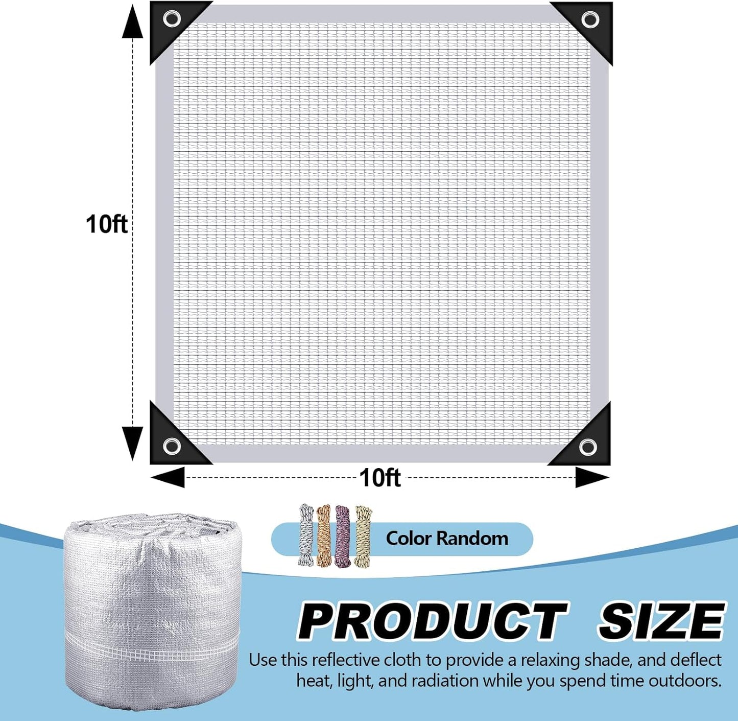 99% Aluminet Shade Cloth Reflective Tarp 10 x 10 ft Aluminium Cloth Porch Privacy Screen with Grommets for Car Garden Pergola Patio Sun Shade Kennel Cover Durable Mesh Canopy Cover Easy Setup