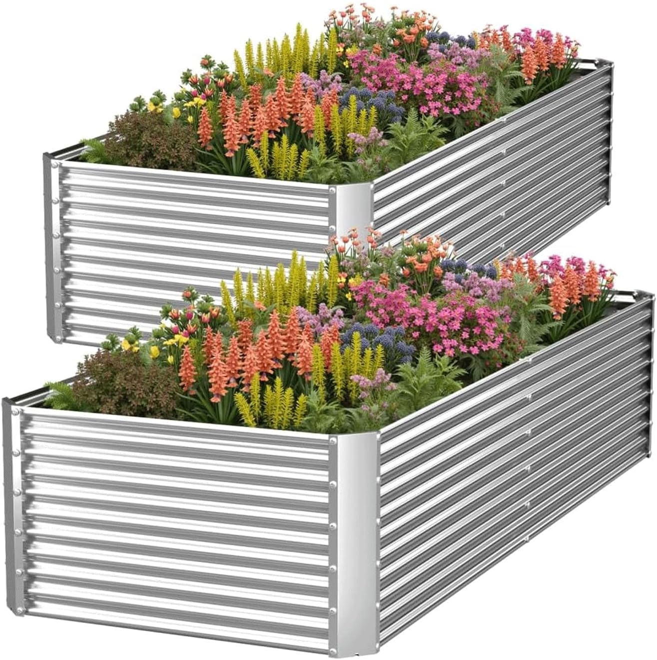 2 Pack 8x4FT Tall Galvanized Raised Garden Bed Outdoor,Metal Garden Bed for Vegetables,Steel Raised Beds for Gardening,Above Ground Garden Box for Flower
