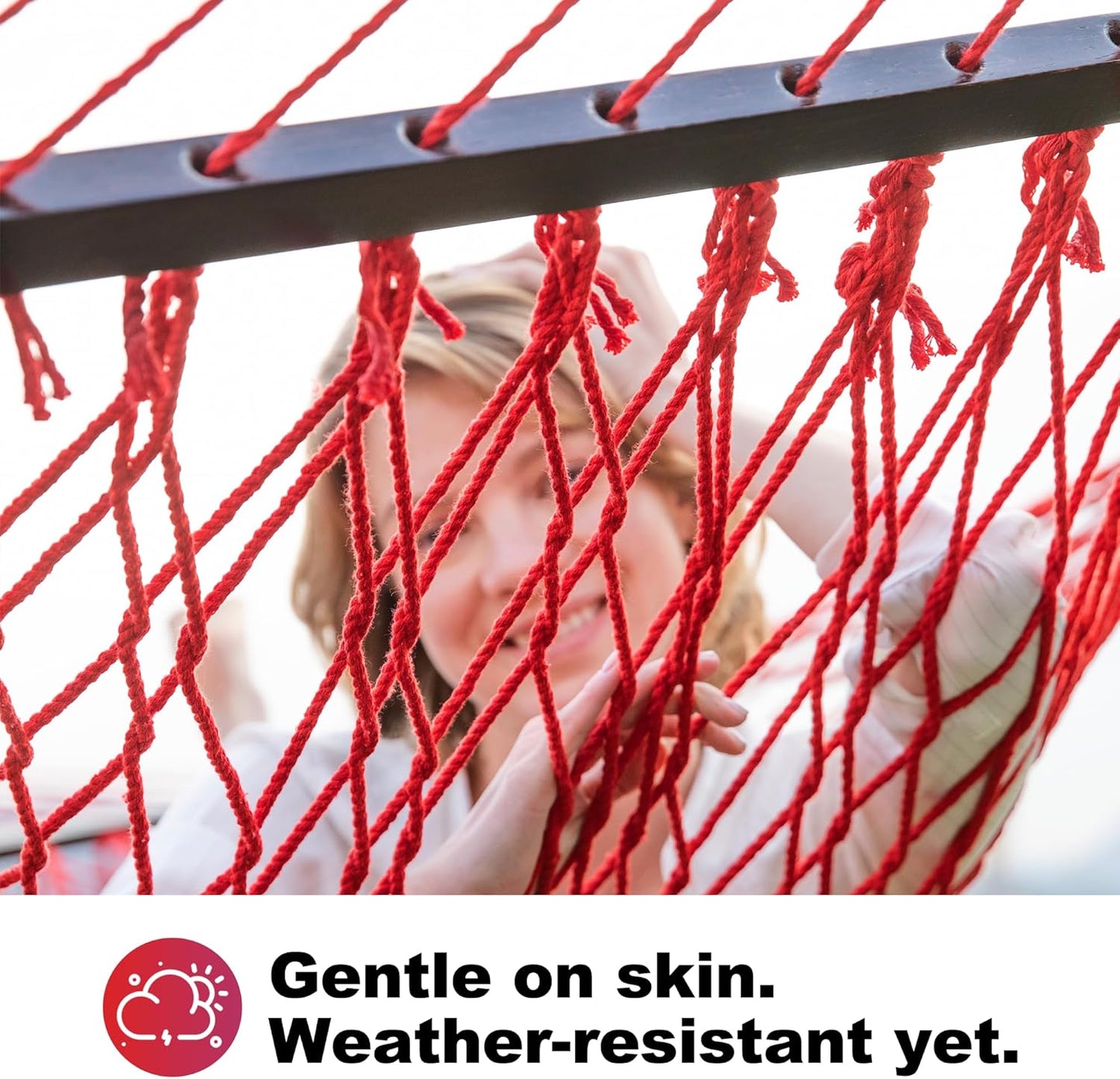 12ft Double Hammocks, Handwoven Traditional Cotton Rope Hammock with Hardwood Spreader Bar, Chains and Hooks for Indoor Outdoor, Max 450 lbs Capacity (Cherry, Full)