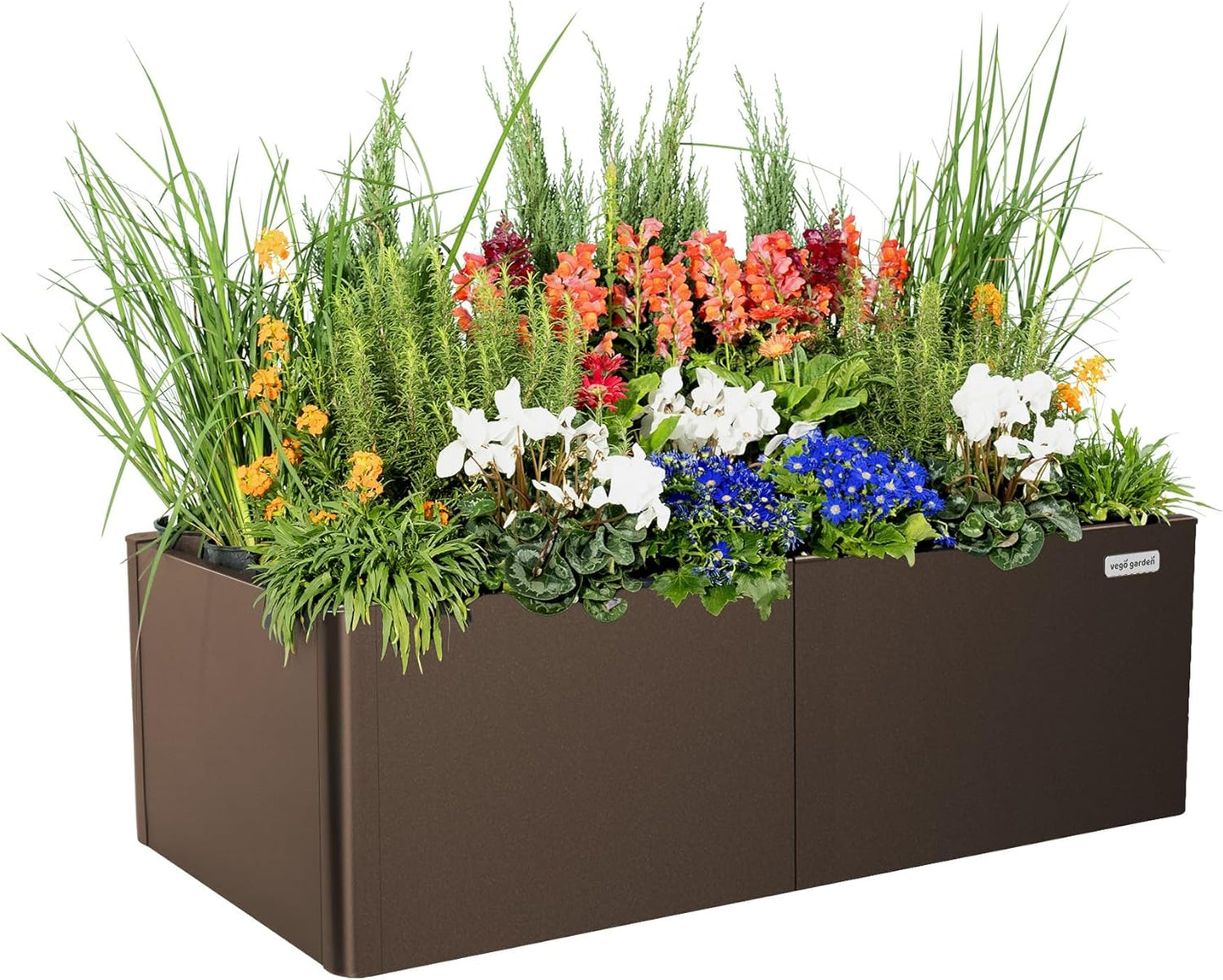 Vego garden Modern Raised Garden Bed 17" Tall 27" x 53" Heavy Planter Box for Trees Plants Flowers Double-Walled Metal Planters for Commercial Residential Patio, Umber Brown