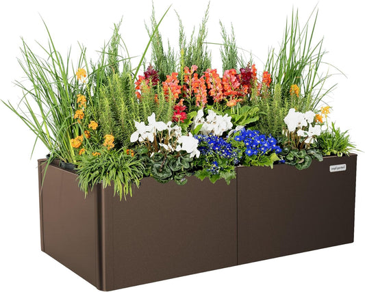 Vego garden Modern Raised Garden Bed 17" Tall 27" x 53" Heavy Planter Box for Trees Plants Flowers Double-Walled Metal Planters for Commercial Residential Patio, Umber Brown