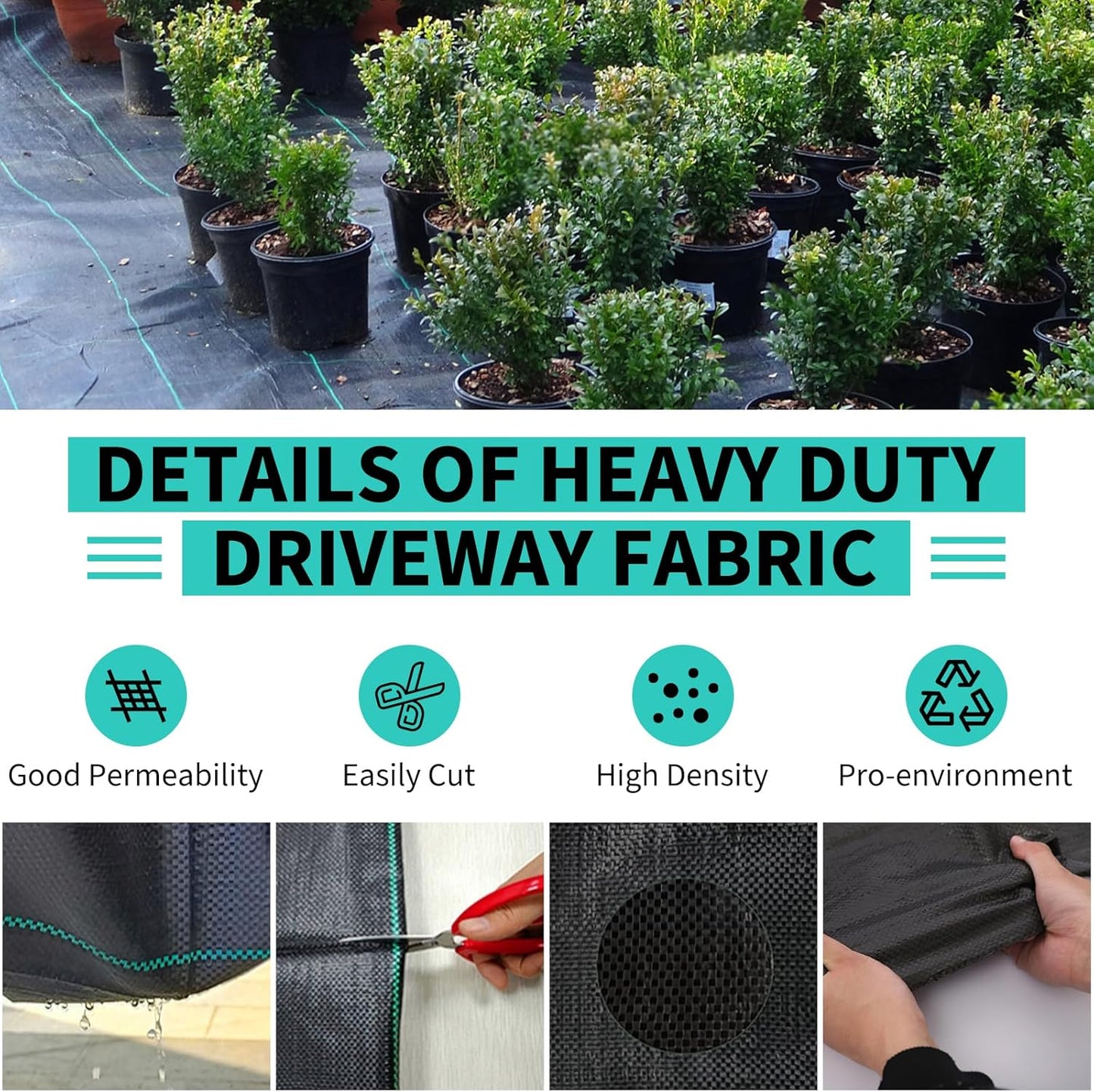 4 x 300 FT Weed Barrier Fabric,3.2 OZ Landscape Fabric,Heavy Duty PP Ground Cover for Gardening,Farming