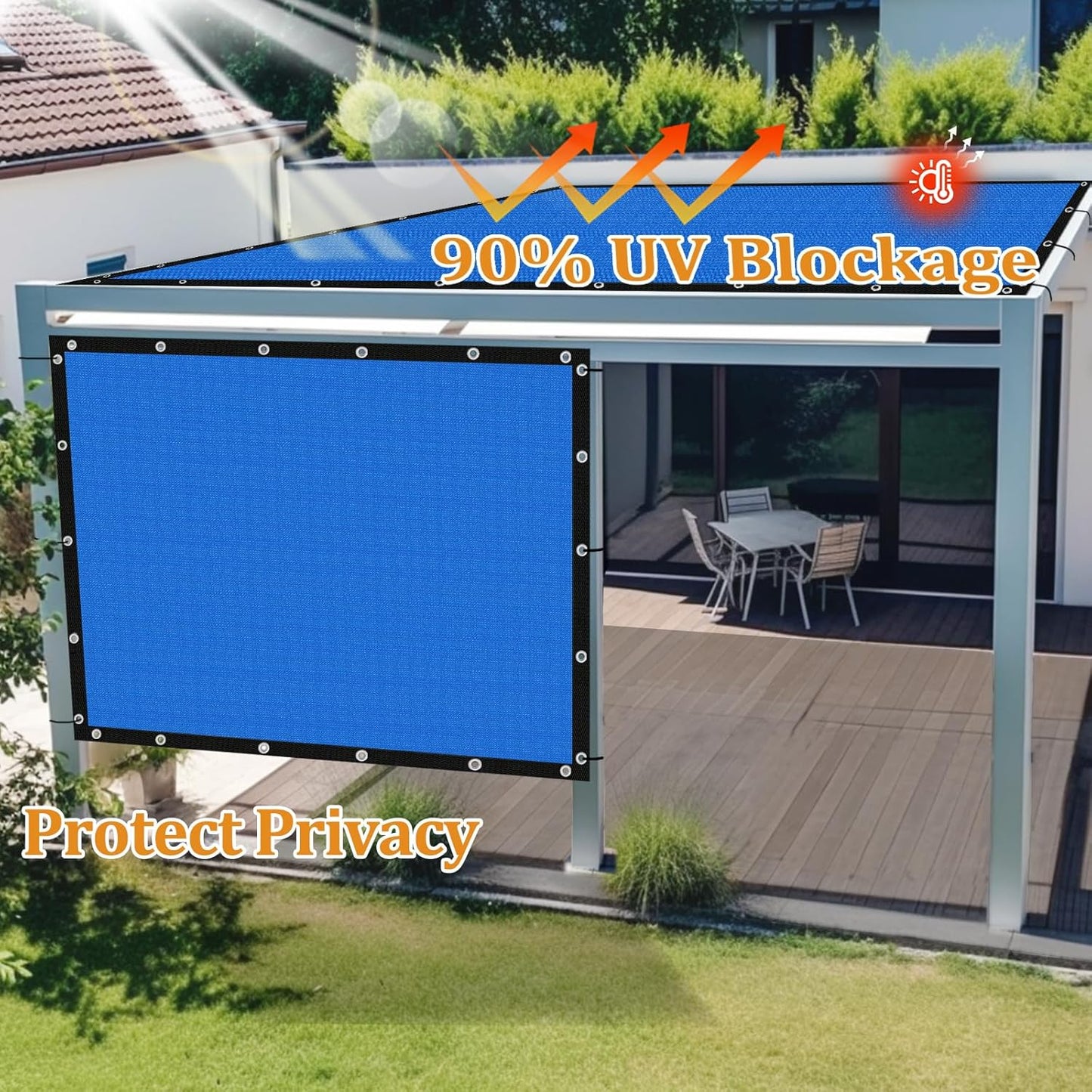 Shade&Beyond Customized Size 90% Sun Shade Cloth with Grommets, 5' X 6' Pergola Shade Cover Canopy, Mesh Tarp Sun Screens for Patio, Outdoor, Garden, Backyard GN01, Blue