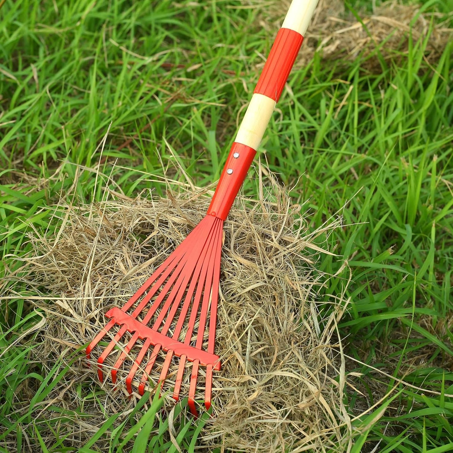 Kids Rakes with Hardwood Handle - Metal Kids Leaves Rakes, 28" Child Size Lawn Rakes with Vibrant Red Heads, Garden Tool Set for Kids Boys and Girls