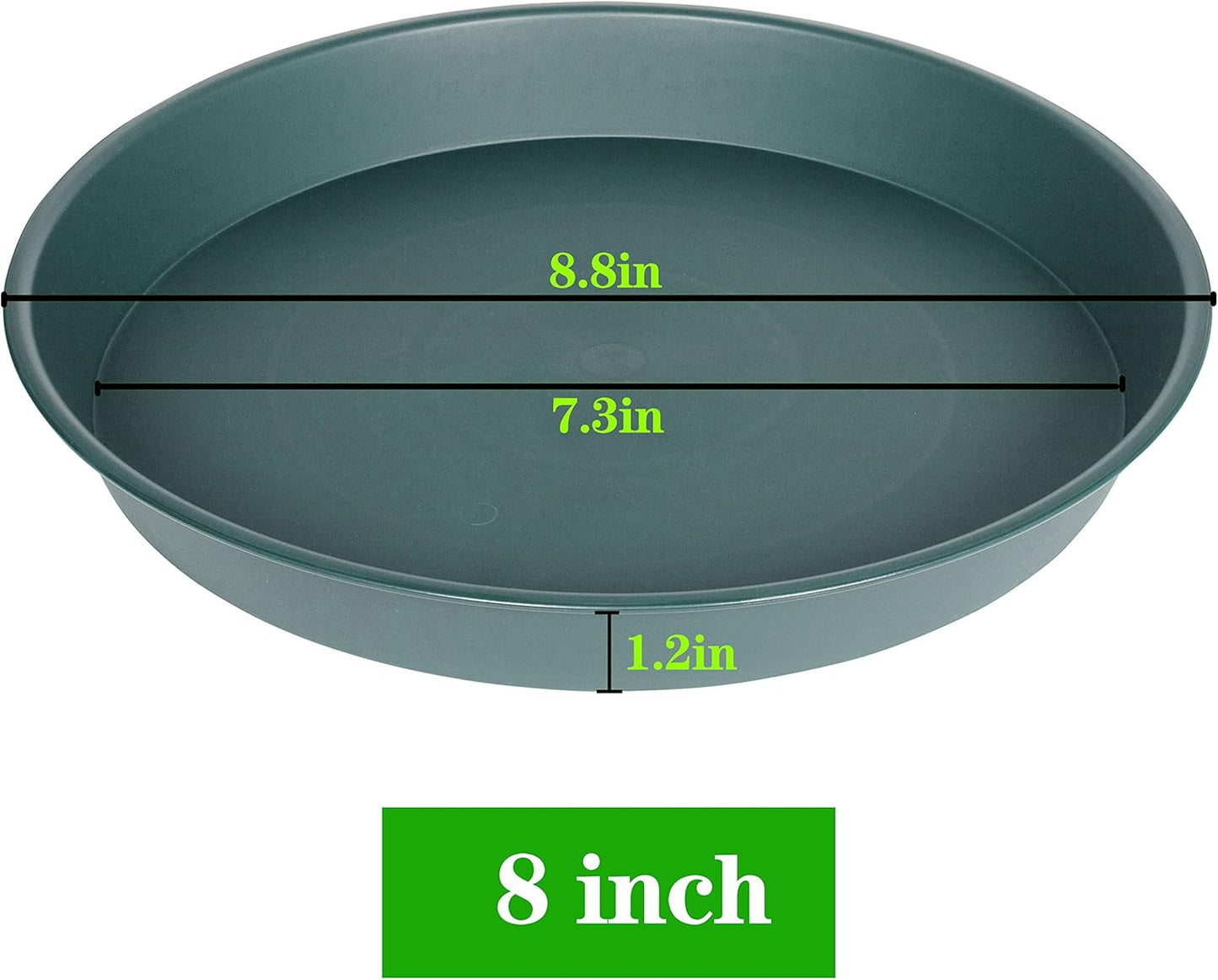 6 Pack of Bird Bath Bowl 8 inch, 8 10 12 14 16 18 20 inch Heavy Duty BirdBath Bowls only, Durable Plastic Round Large Plant Saucer Dish for Garden (8", Green)