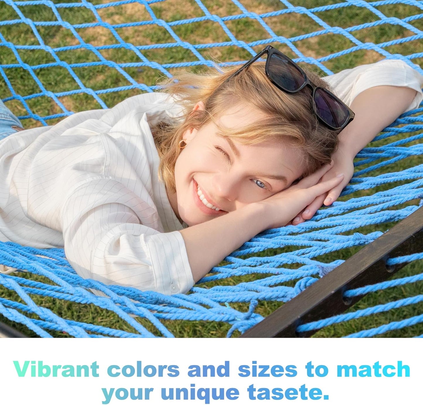 14ft Cotton Rope Hammocks for 2 Person (Aqua, Queen)