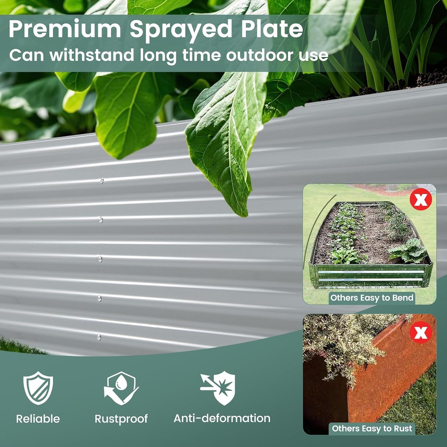 Raised Garden Bed, Metal Garden Planter with Open Bottom, Sprayed Plate & Thickened Corner Protectors, Outdoor Planter Box for Vegetables, Flowers & Herbs (Gray)