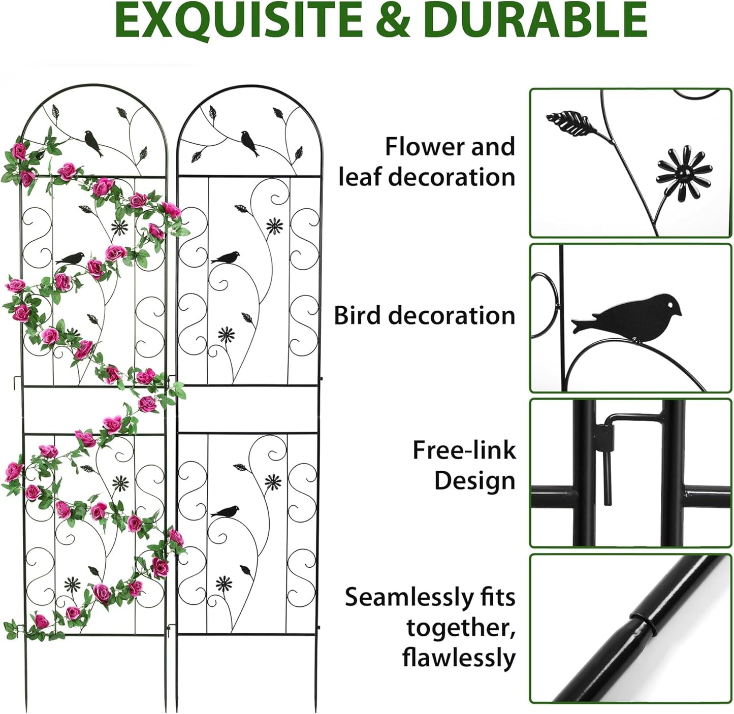 Metal Garden Trellis for Climbing Plants, 2 Pack 86.5" x 19.7" Black Plant Trellis Outdoor, Clematis Rrellis Outdoor, Arched Decoration Suitable for lawns, Gard