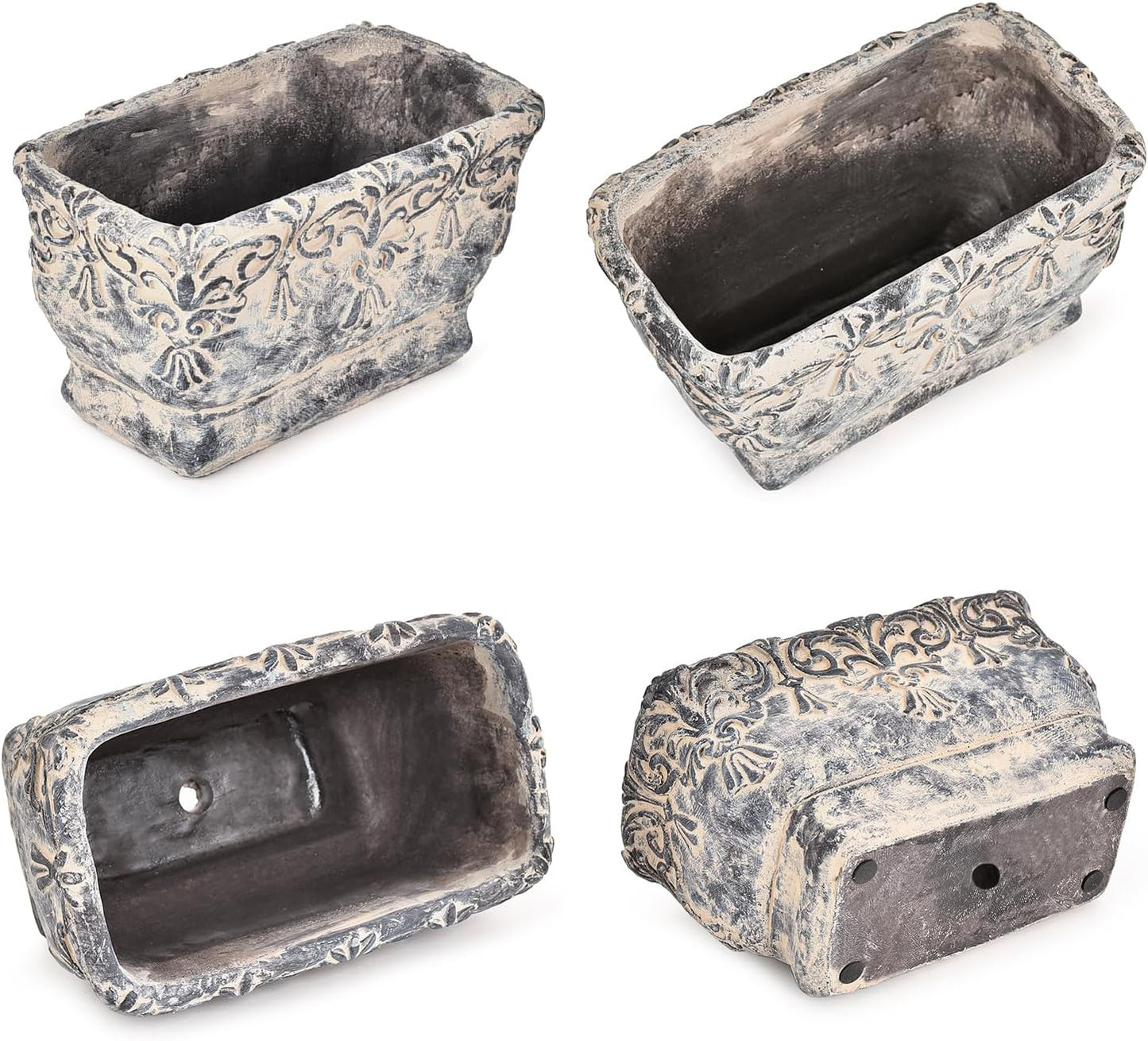 Sungmor 9.2 Inch Cement Plant Pot for Plants, Succulent Planter with Embossed Design, Vintage Concrete Flowerpots with Drainage Hole, Decorative Orchid Houseplant Pot Indoor Outdoor Plant Container