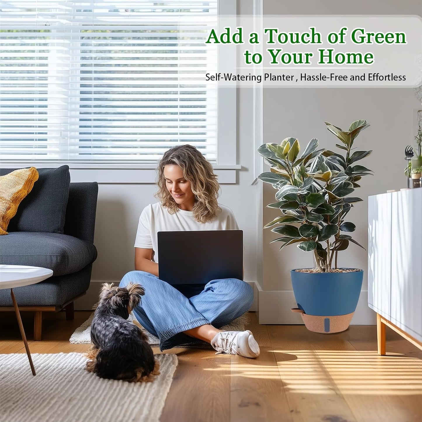 12/10/8 inch Plant Pots, Large Plastic Self Watering Planters with Drainage Holes, Deep Reservoir, Water Level Indicator, Modern Decorative Flower Pots for Indoor Outdoor Plants (Navy Blue, 12/10/8)