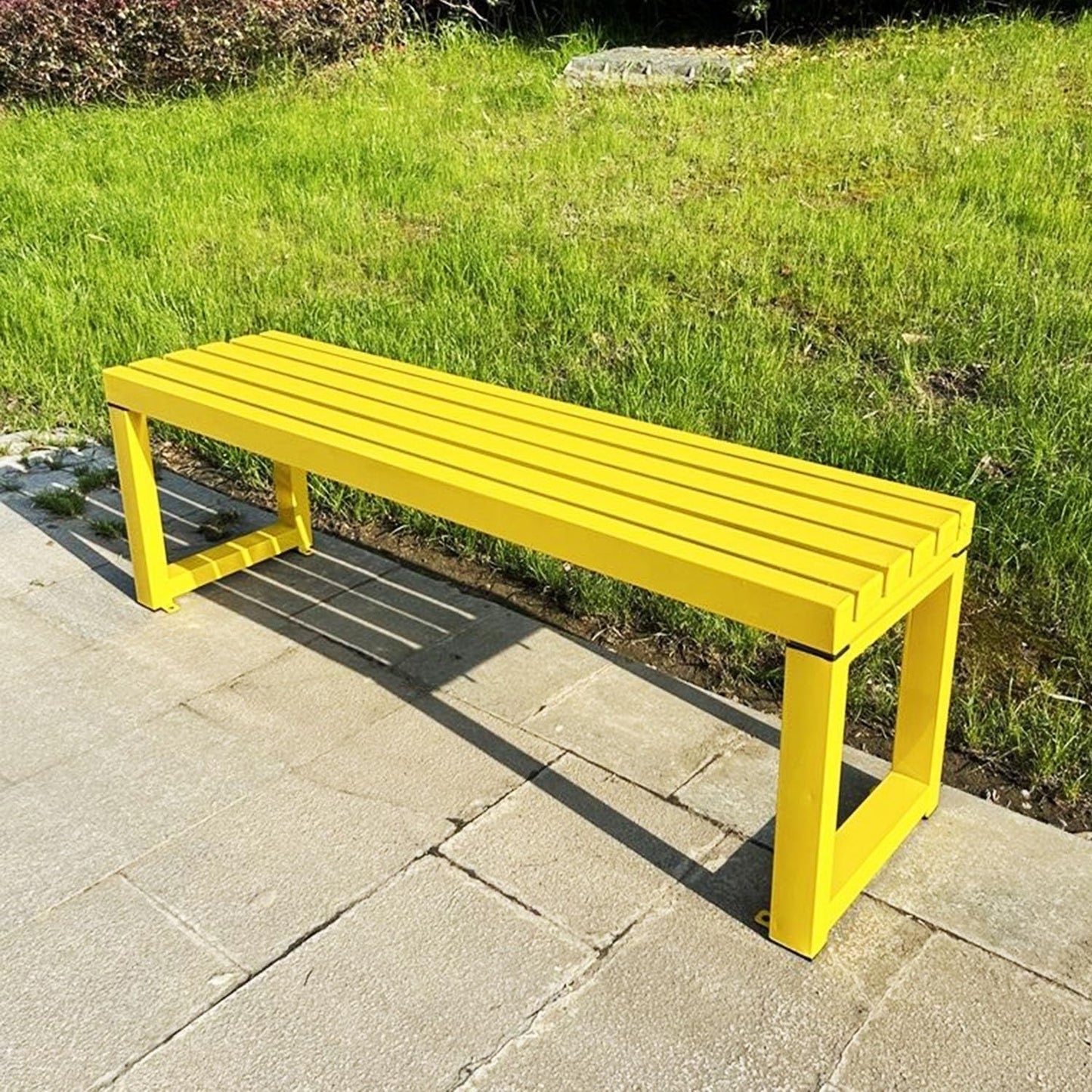 Weatherproof Metal Dining Bench, Outdoor Bench Backless Patio Bench 2-Person Farmhouse Bench Garden Bench for Kitchen, Living Room, Entryway(Yellow,40in)